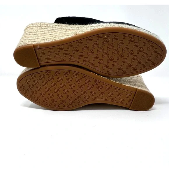 Lauren Ralph Lauren Espadrilles Pennie Black Suede Fashion Wedges Size 10 - Picture 8 of 8
